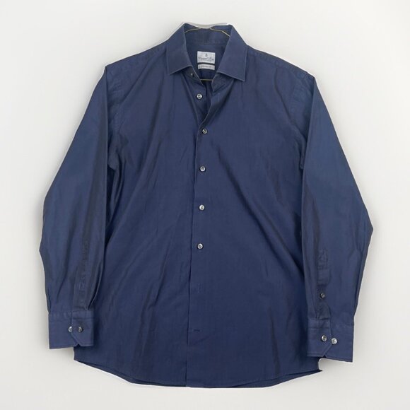 Emanuel Berg Dress Shirt Men's 15.5/39 Modern Fit Button Up Reflective Dark Blue - Picture 1 of 16